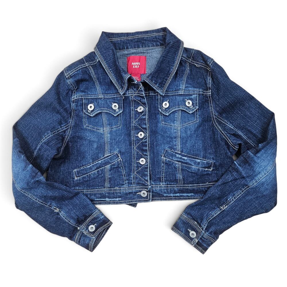 MISS LILI Western Denim Jacket Women's 2XL VTG Y2K Cropped Dark Wash Stretch